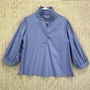 Diane Bailey The Beach House Blue Blouse Sz M Stand Collar